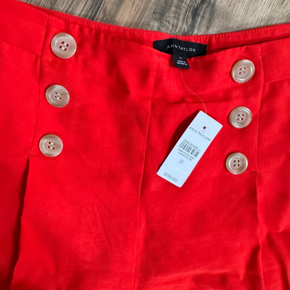NWT Ann Taylor Red Button sailor pants. Beautiful and bright! - Picture 2 of 3